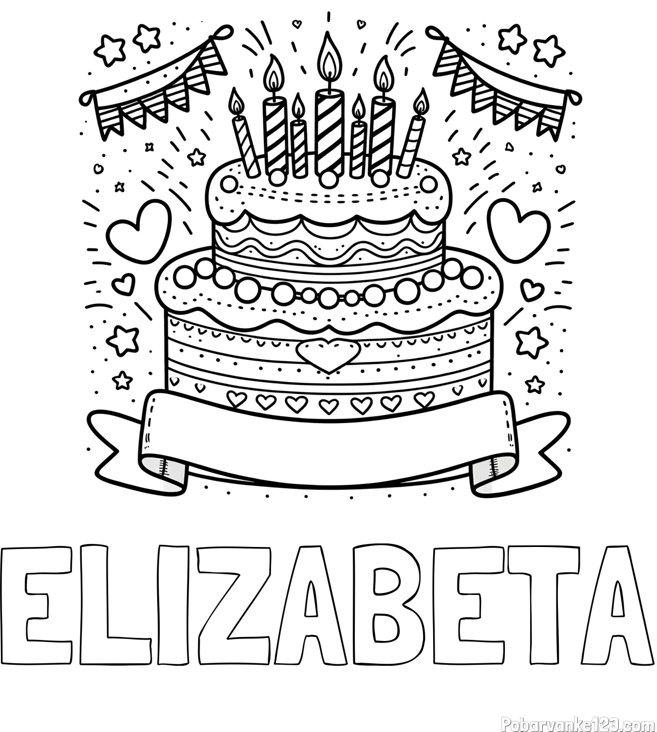 Pobarvanka imena ELIZABETA in pobarvanka velike torte za rojstni dan