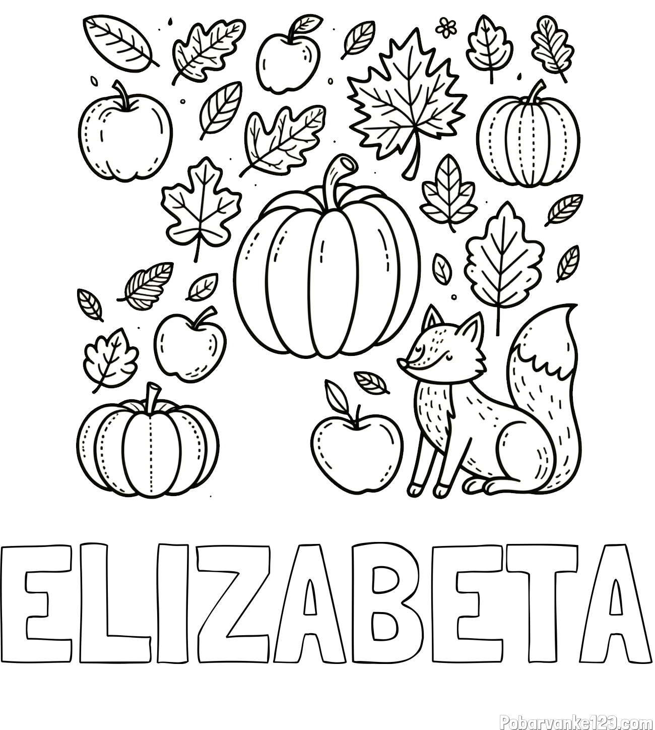 Pobarvanka imena ELIZABETA in pobarvanka z motivom jeseni