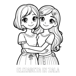Online izdelana pobarvanka - Pobarvanka imena ELIZABETA IN ZALA in pobarvanka ljubkih prijateljic