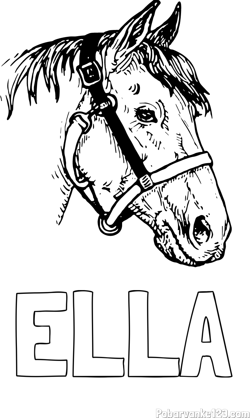 Pobarvanka imena ELLA in konjska glava