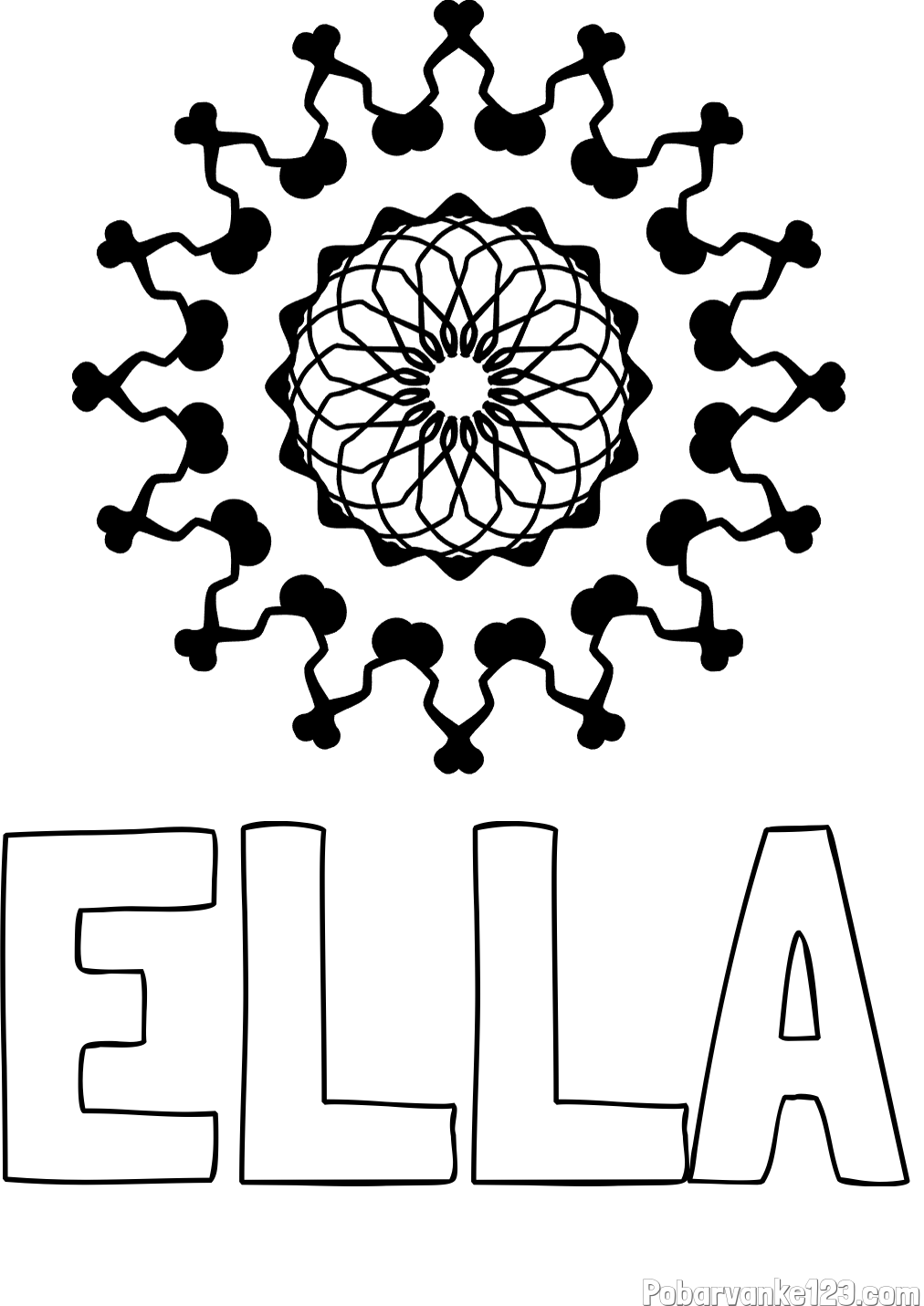 Pobarvanka imena ELLA in lepa pobarvanka mandale