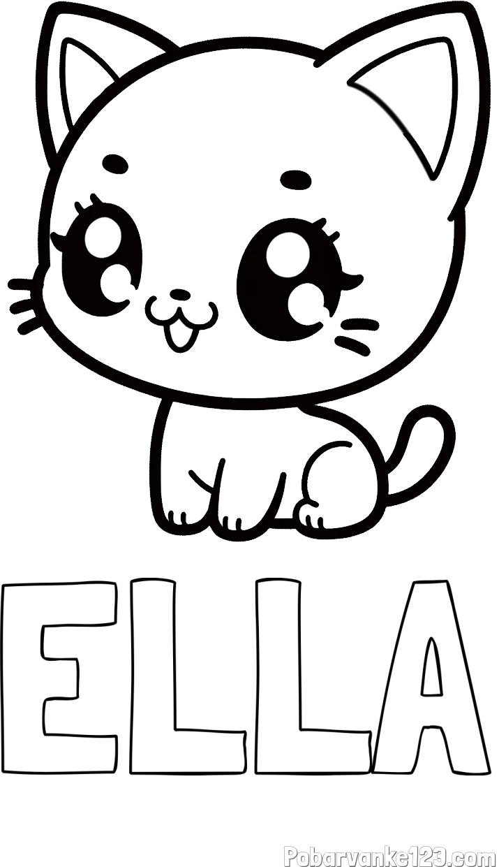 Pobarvanka imena ELLA in pobarvnaka ljubke muce v anime slogu