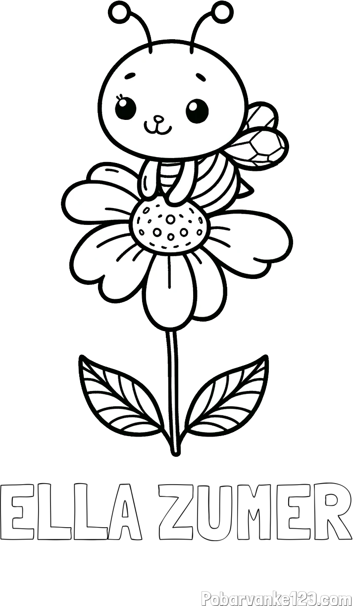 Pobarvanka imena ELLA ŽUMER in pobarvanka ljubke čebelice na roži