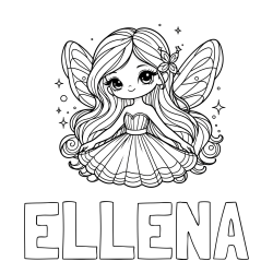 Online izdelana pobarvanka - Pobarvanka imena ELLENA in pobarvanka ljubke in nasmejane čarobne vile