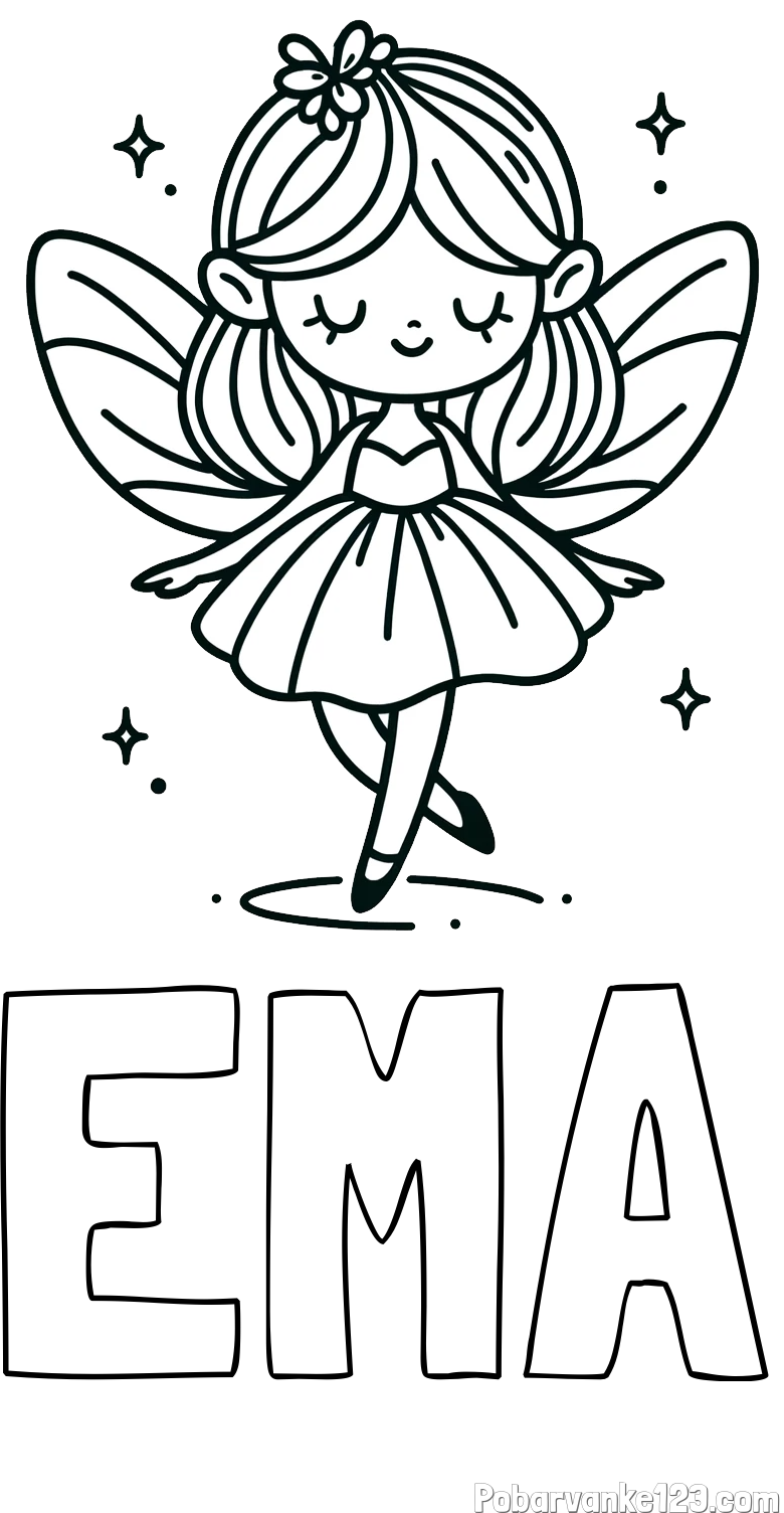Pobarvanka imena EMA in enostavna pobarvanka čarobne vile