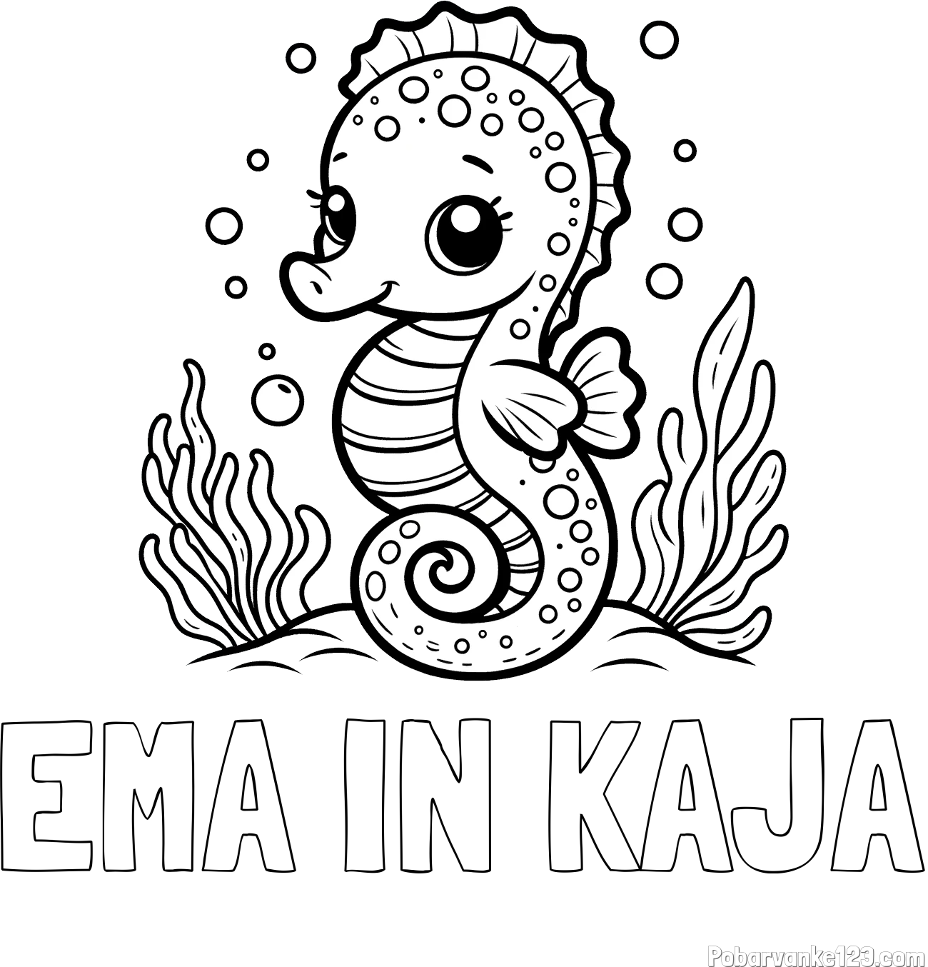 Pobarvanka imena EMA IN KAJA in pobarvanka morskega konjička