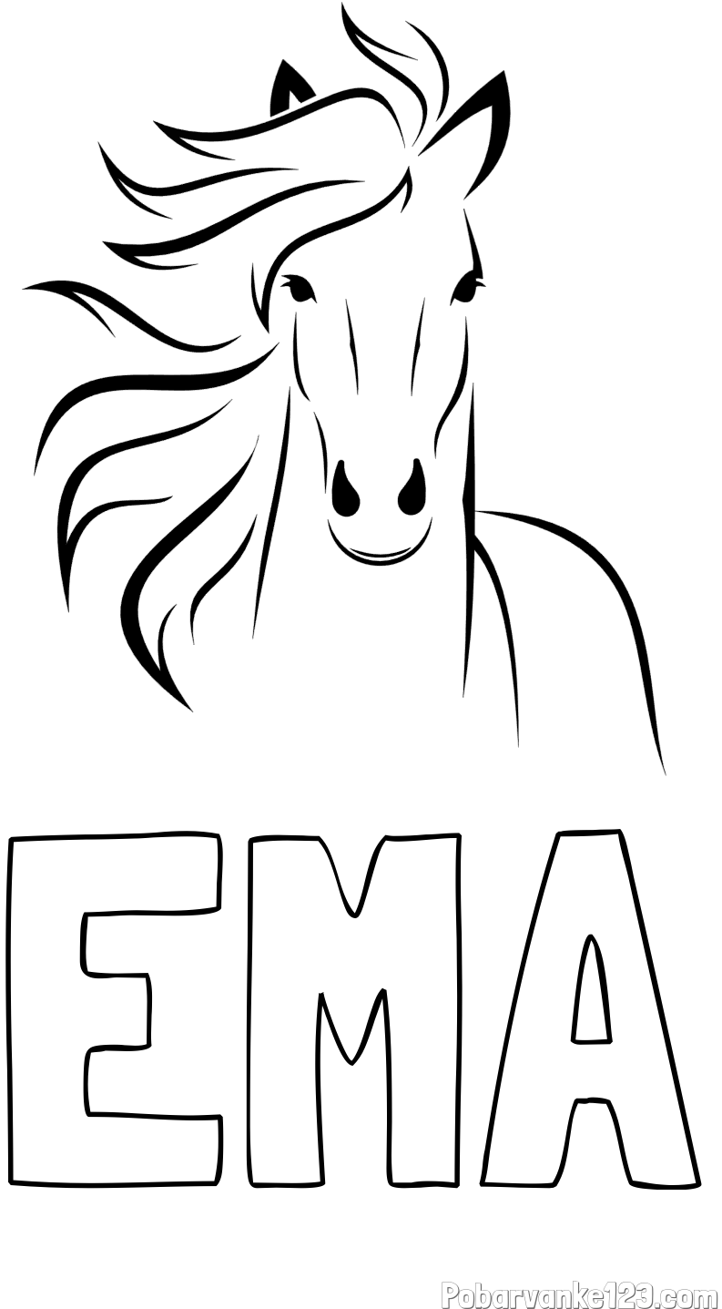 Pobarvanka imena EMA in lepa pobarvanka konja