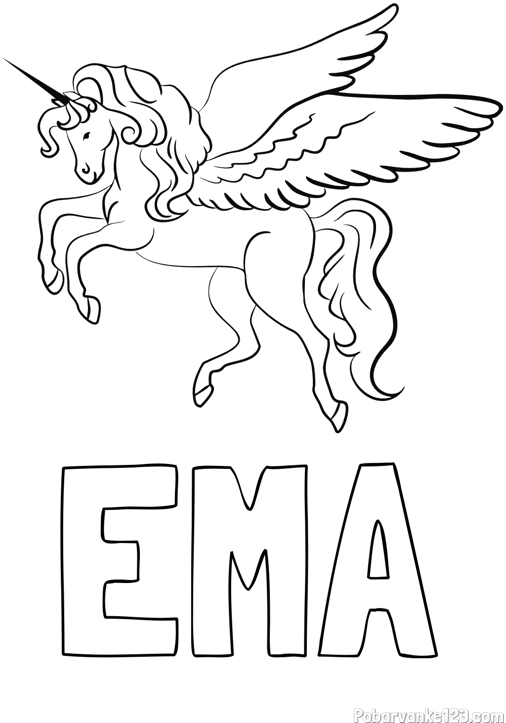 Pobarvanka imena EMA in lepa pobarvanka samoroga