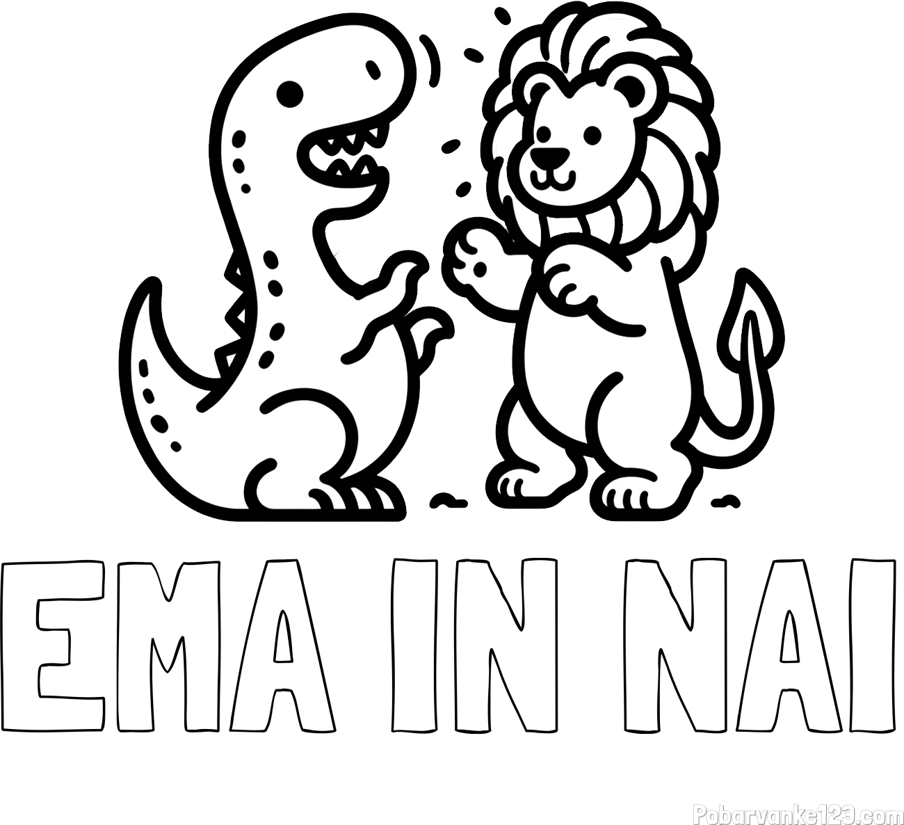 Pobarvanka imena EMA IN NAI in pobarvanka dinozavra, ki napada leva
