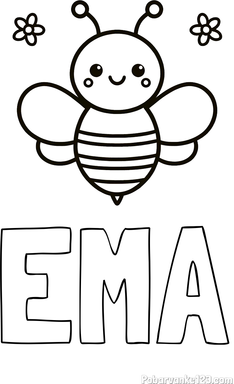 Pobarvanka imena EMA in otroška pobarvanka čebele