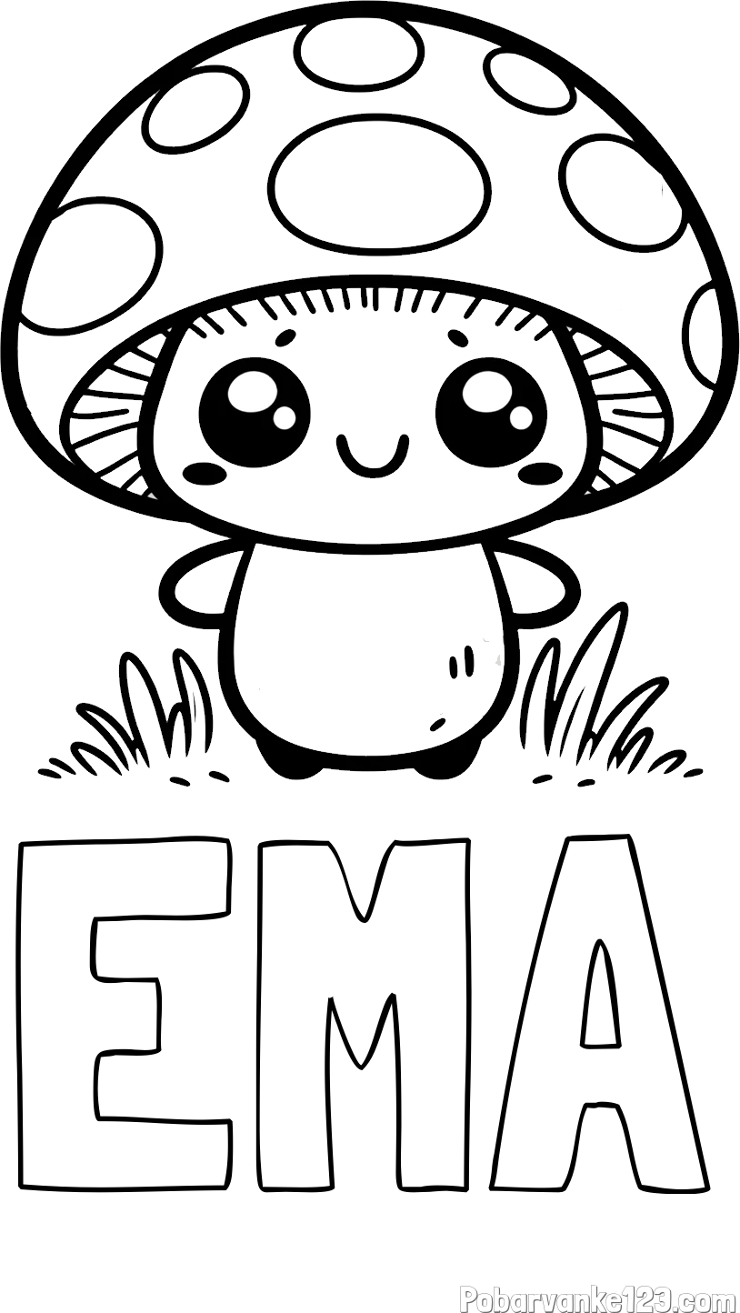 Pobarvanka imena EMA in otroška pobarvanka gobe
