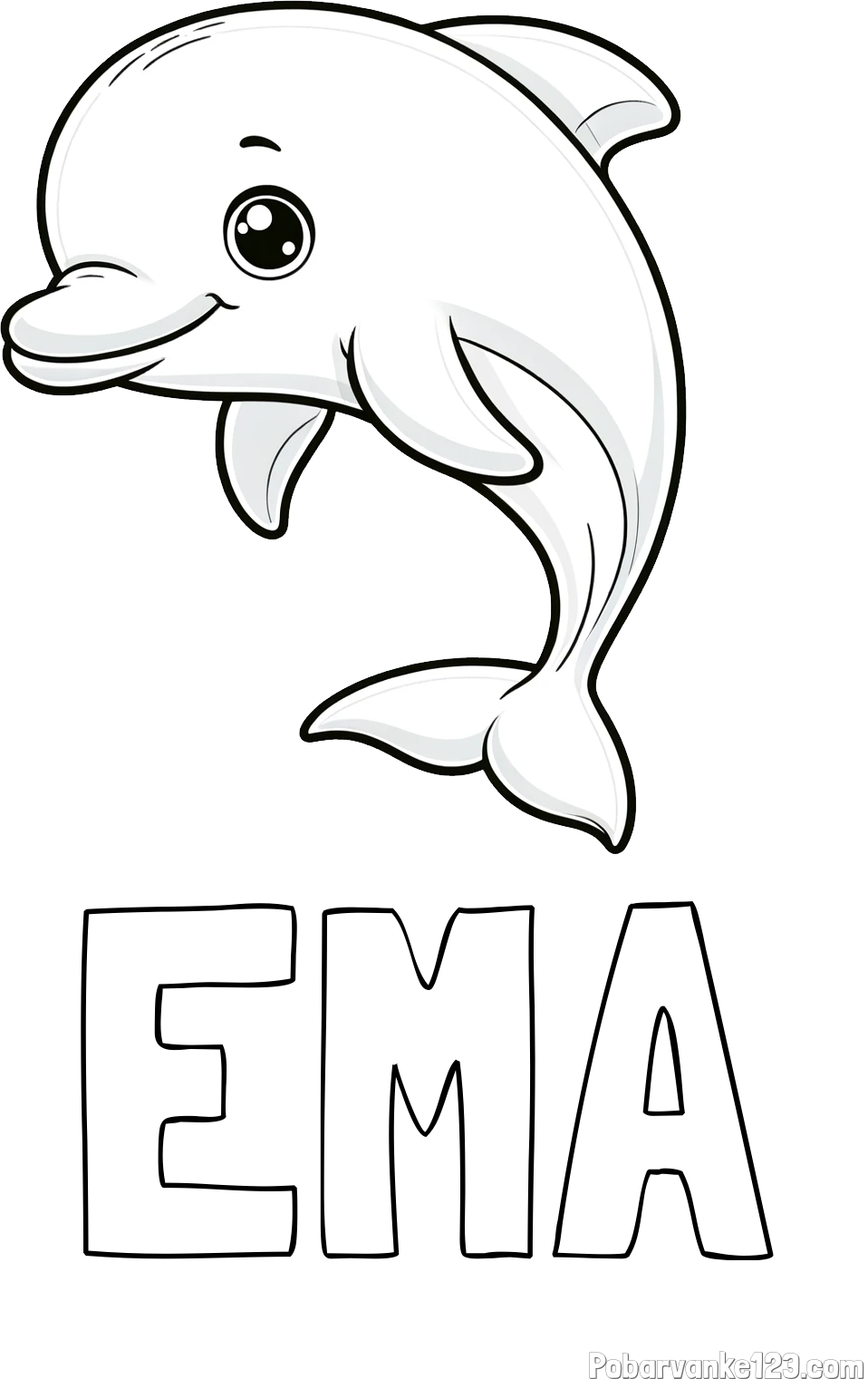 Pobarvanka imena EMA in otroška pobarvanka ljubkega delfina