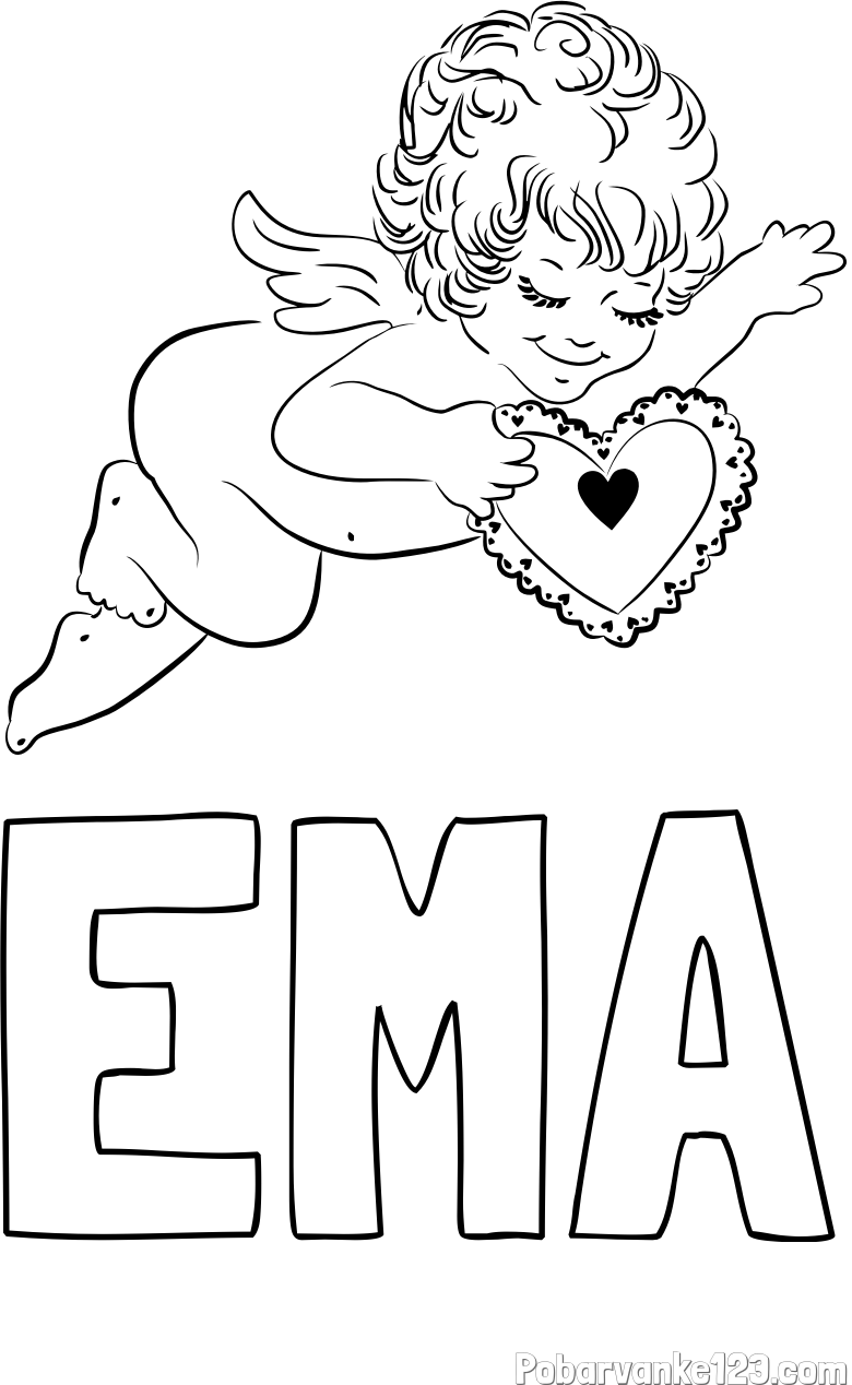 Pobarvanka imena EMA in pobarvanka angela s srčkom