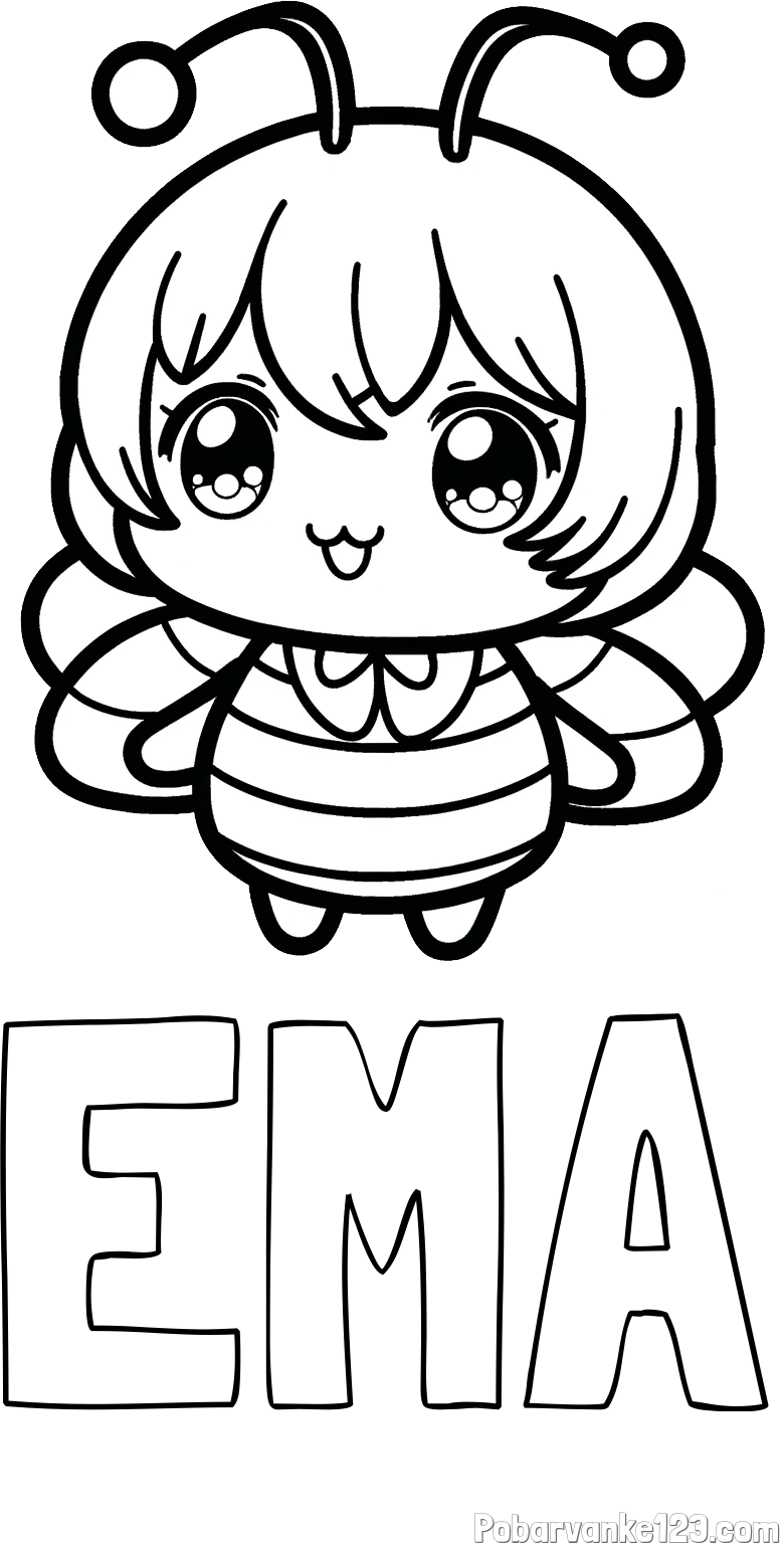 Pobarvanka imena EMA in pobarvanka čebelice v stilu anime