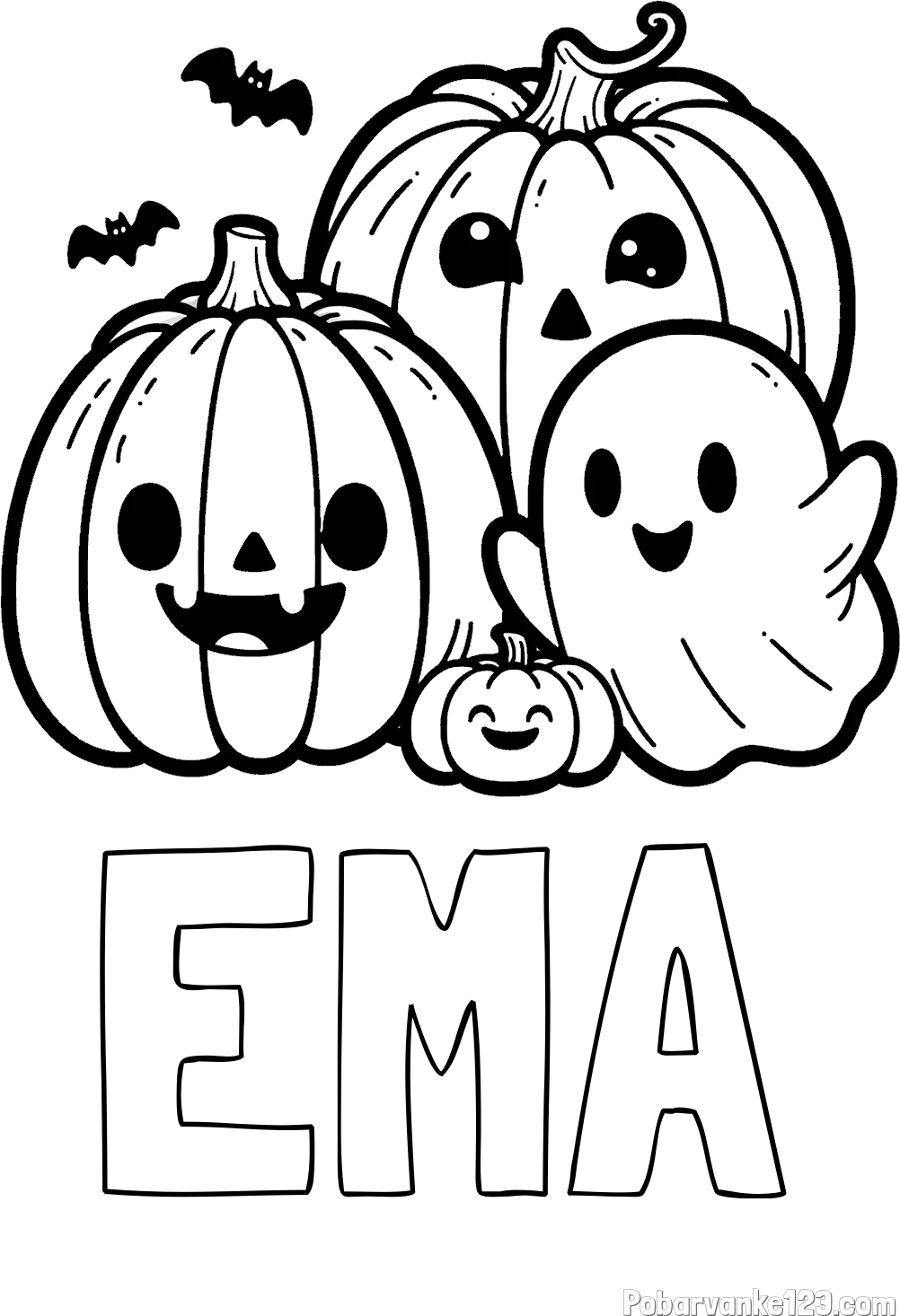 Pobarvanka imena EMA in pobarvanka duhca in buč za noč čarovnic