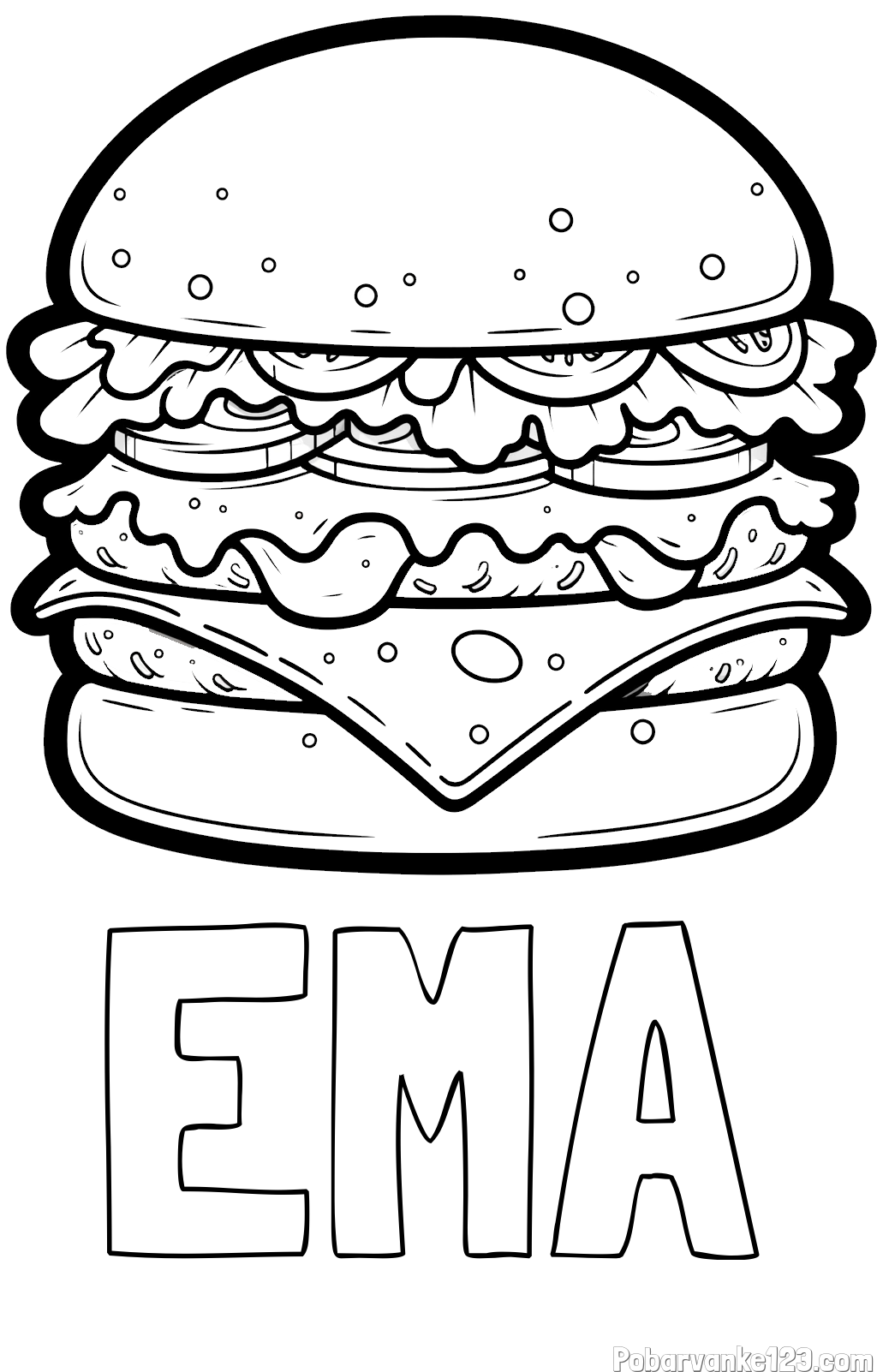 Pobarvanka imena EMA in pobarvanka hamburger