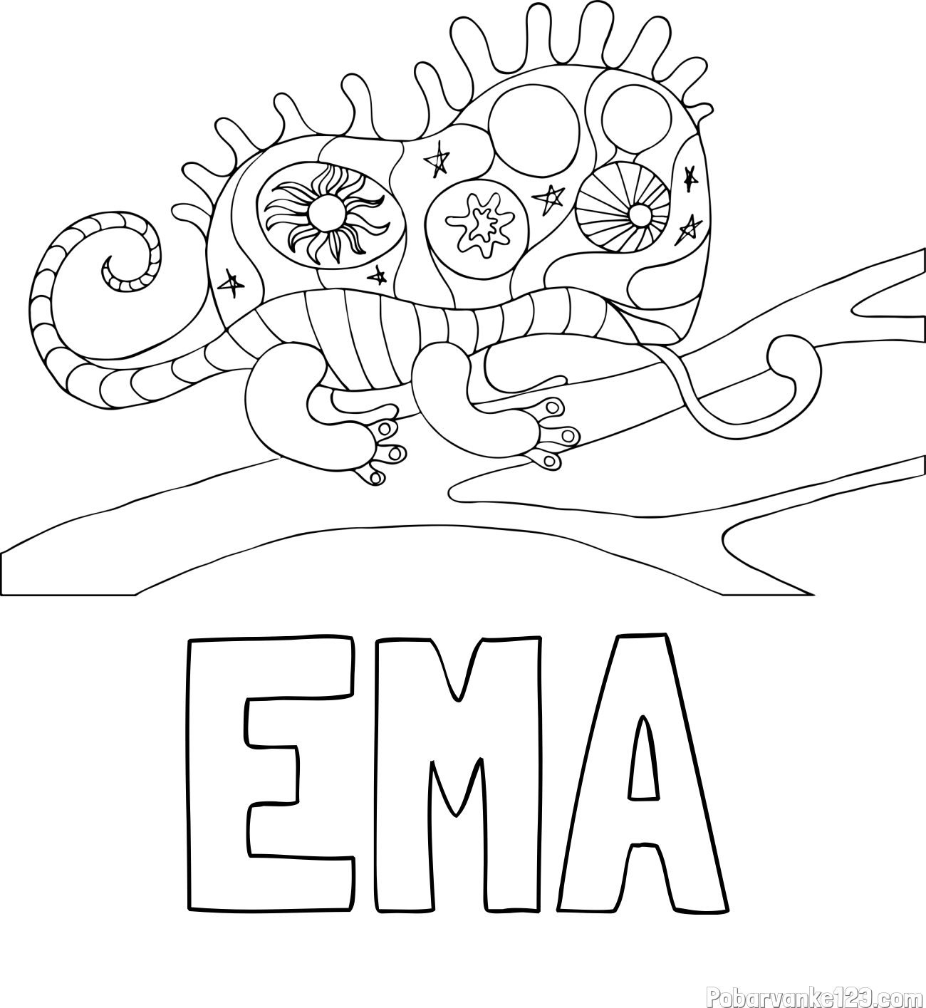 Pobarvanka imena EMA in pobarvanka kameleona  mandale