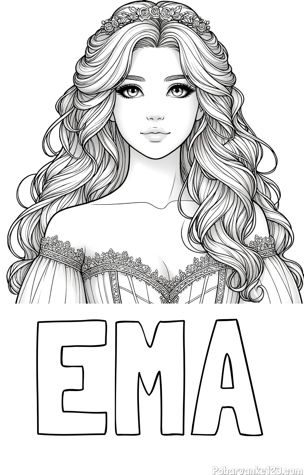 Pobarvanka imena EMA in pobarvanka lepe princese
