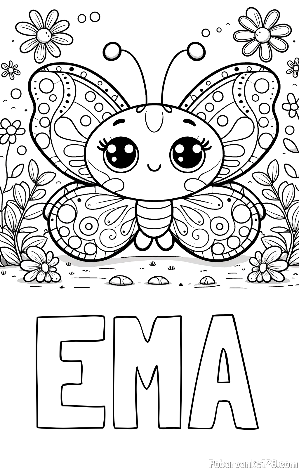 Pobarvanka imena EMA in pobarvanka ljubkega metuljčka