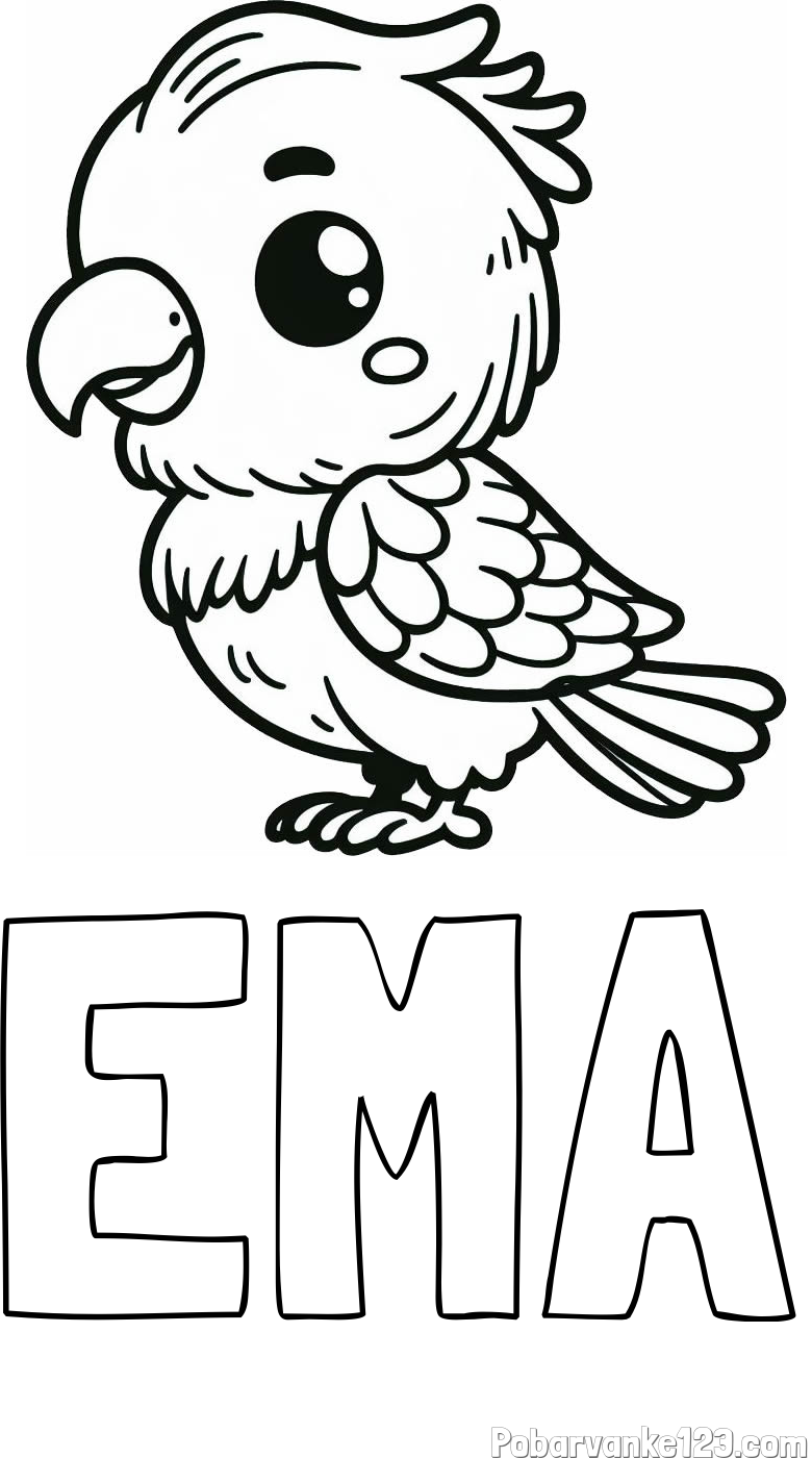 Pobarvanka imena EMA in pobarvanka ljubkega papagaja
