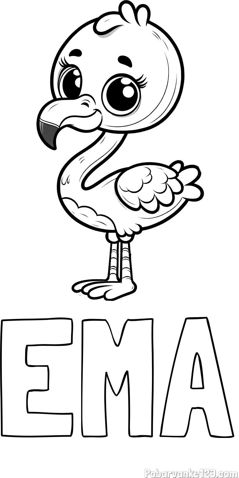 Pobarvanka imena EMA in pobarvanka majhnega flaminga