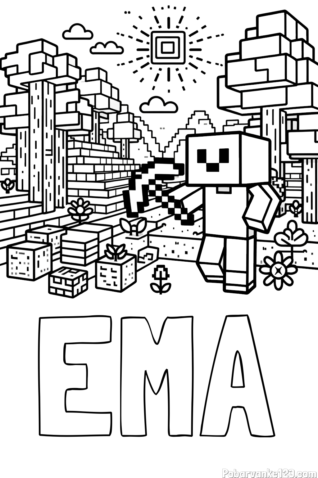 Pobarvanka imena EMA in pobarvanka Minecraft sveta