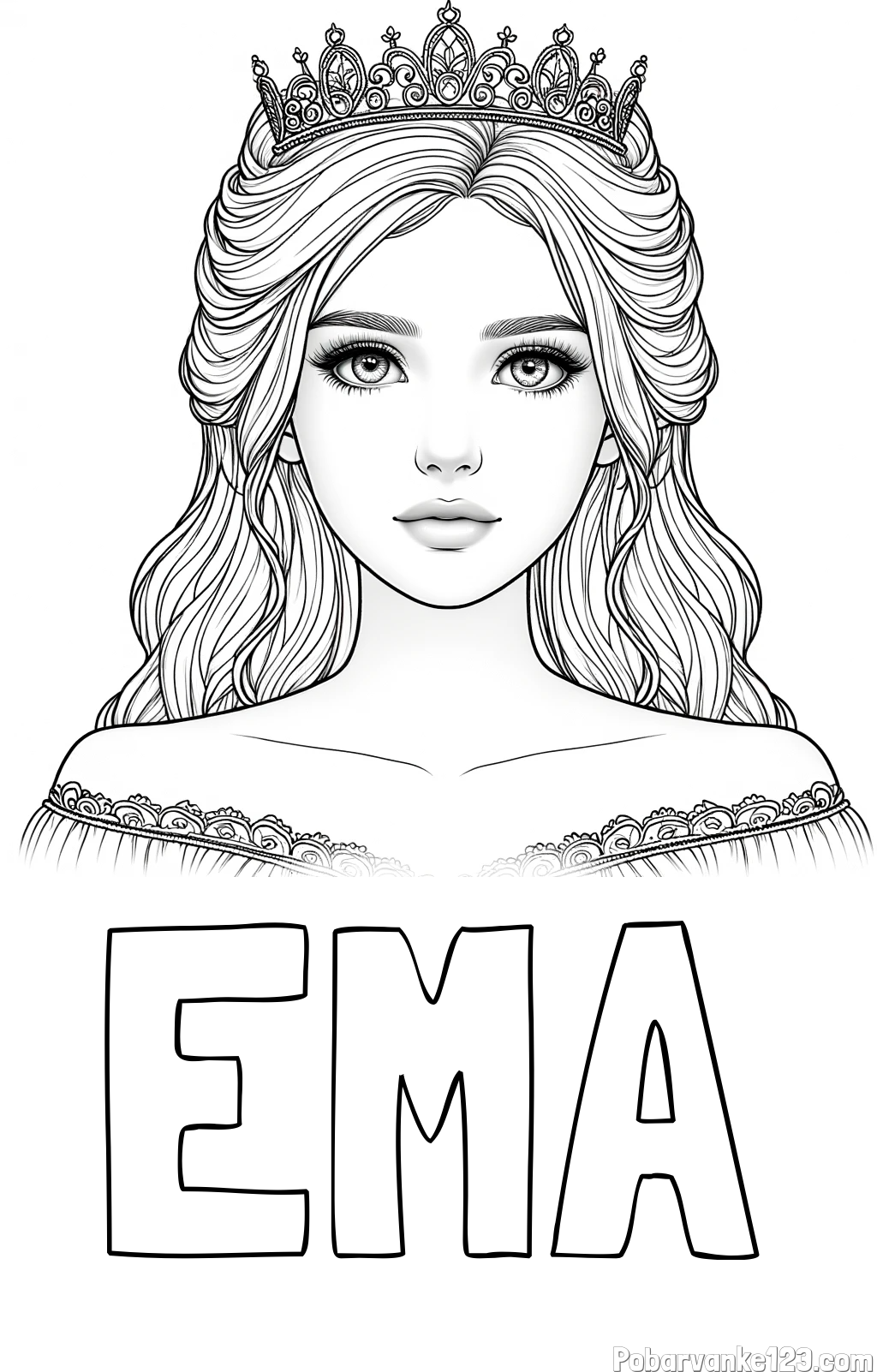Pobarvanka imena EMA in pobarvanka prikupne princeske s čudovitimi očmi