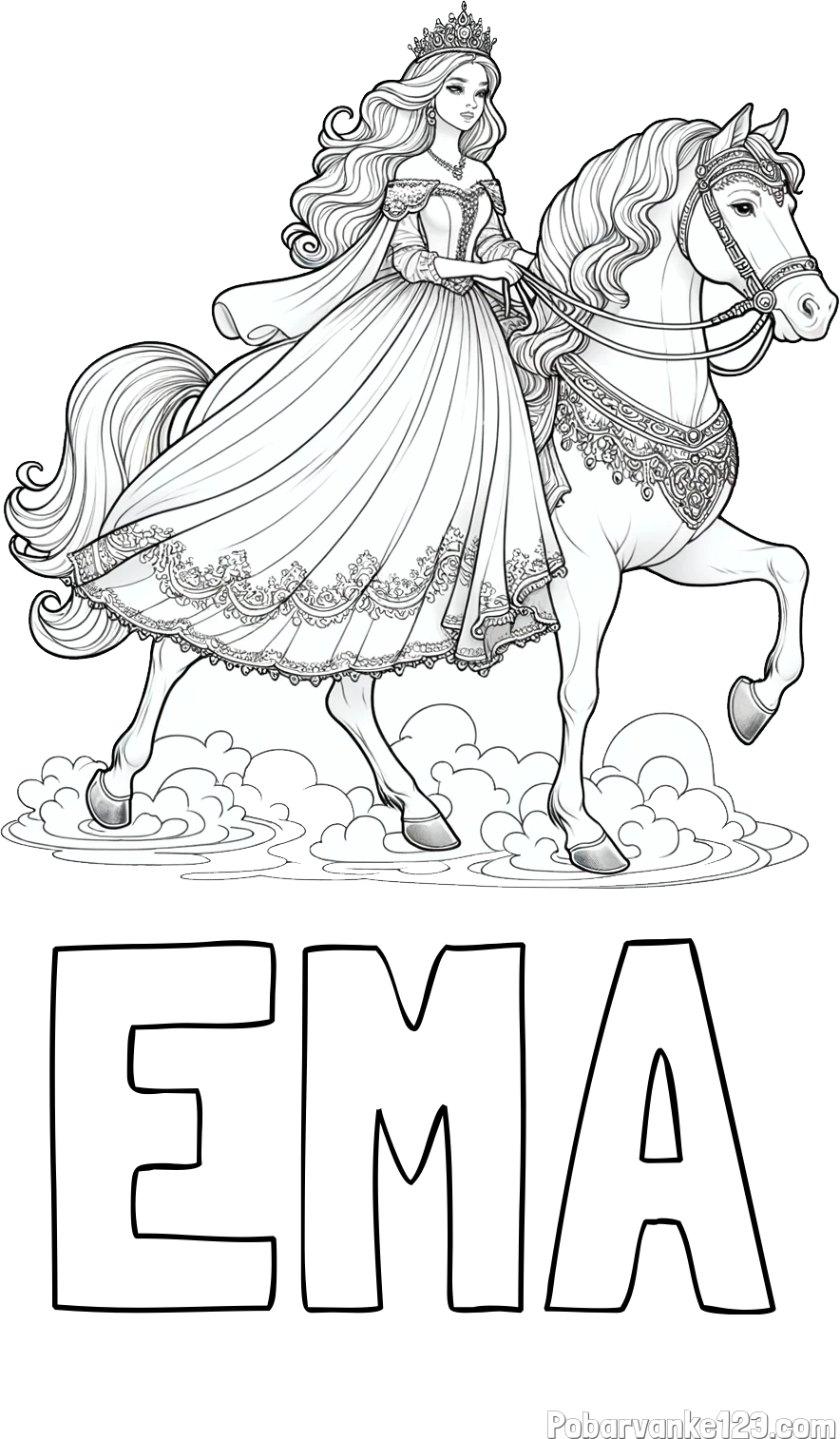 Pobarvanka imena EMA in pobarvanka princese na konju