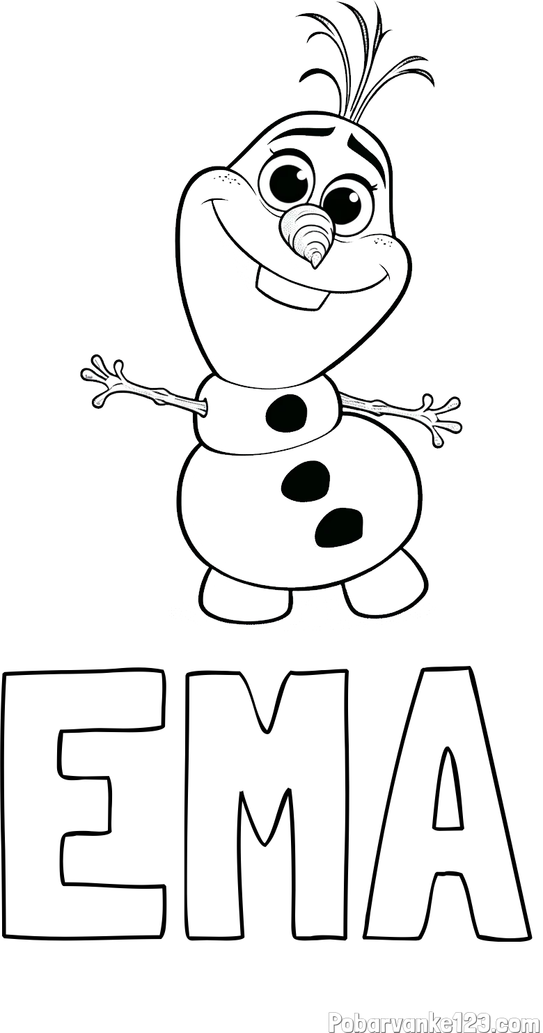Pobarvanka imena EMA in pobarvanka prisrčnega snežaka Olaf