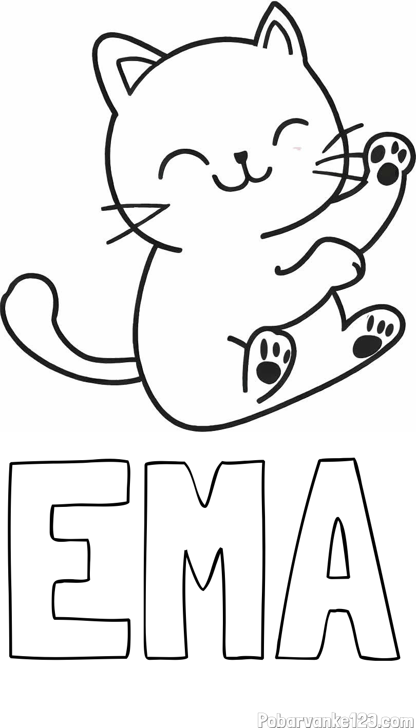 Pobarvanka imena EMA in pobarvanka razigranega mucka