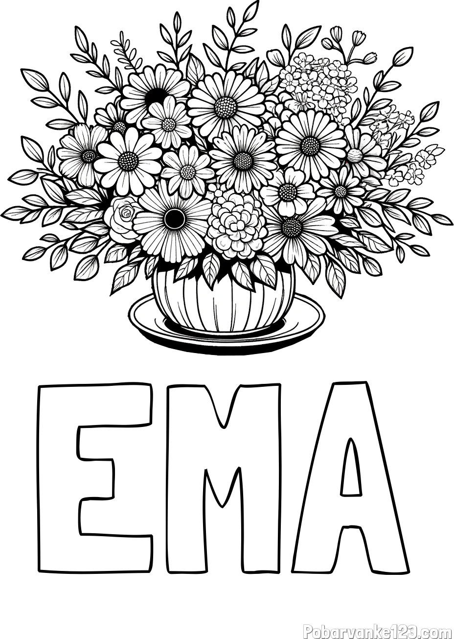 Pobarvanka imena EMA in pobarvanka velikega šopka rož