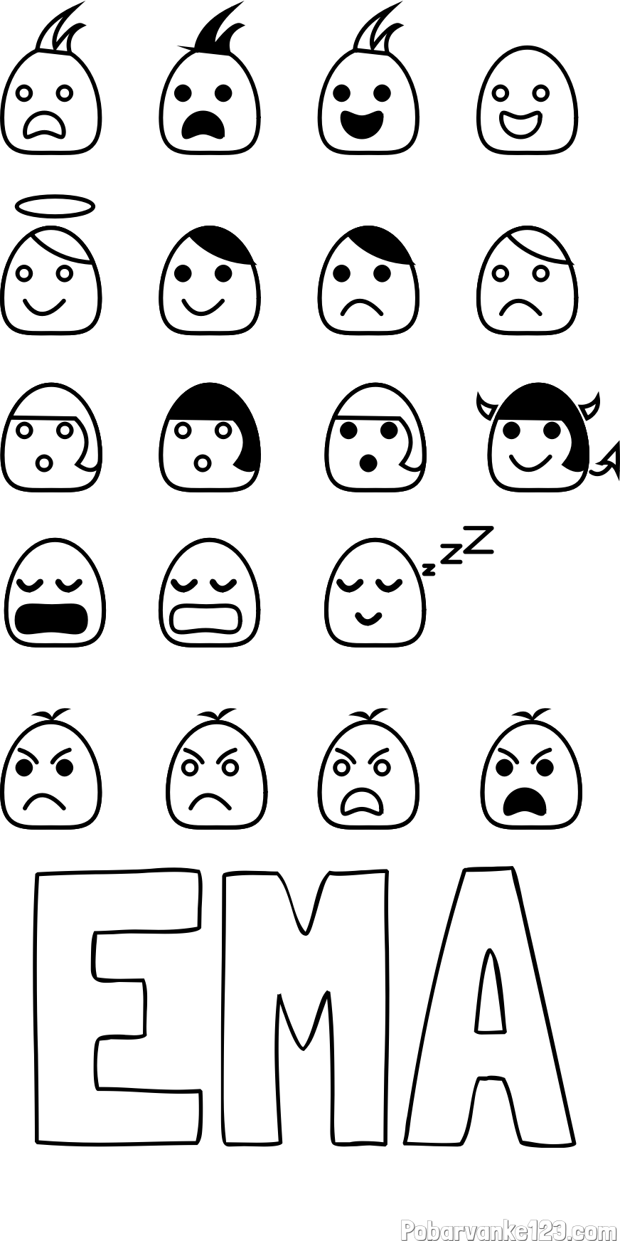 Pobarvanka imena EMA in pobarvanka z zbirko 19ih smeškov