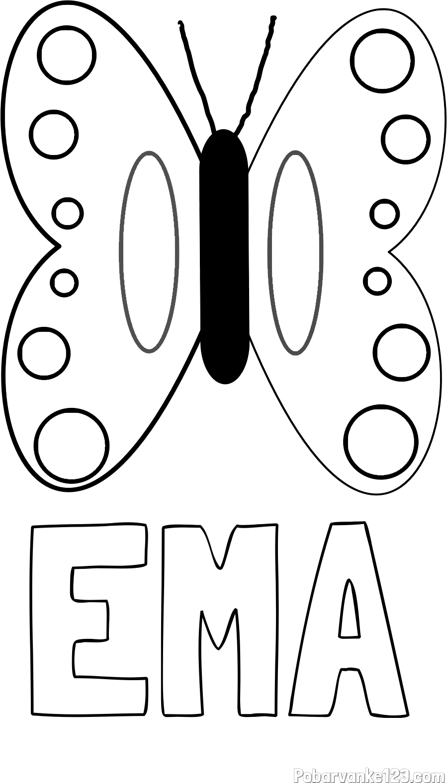 Pobarvanka imena EMA in preprosta otroška pobarvanka metuljčka