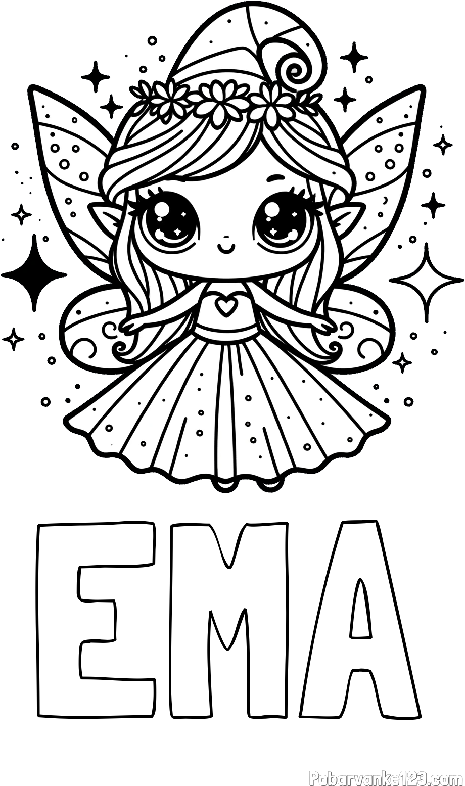 Pobarvanka imena EMA in prikupna čarobna vila