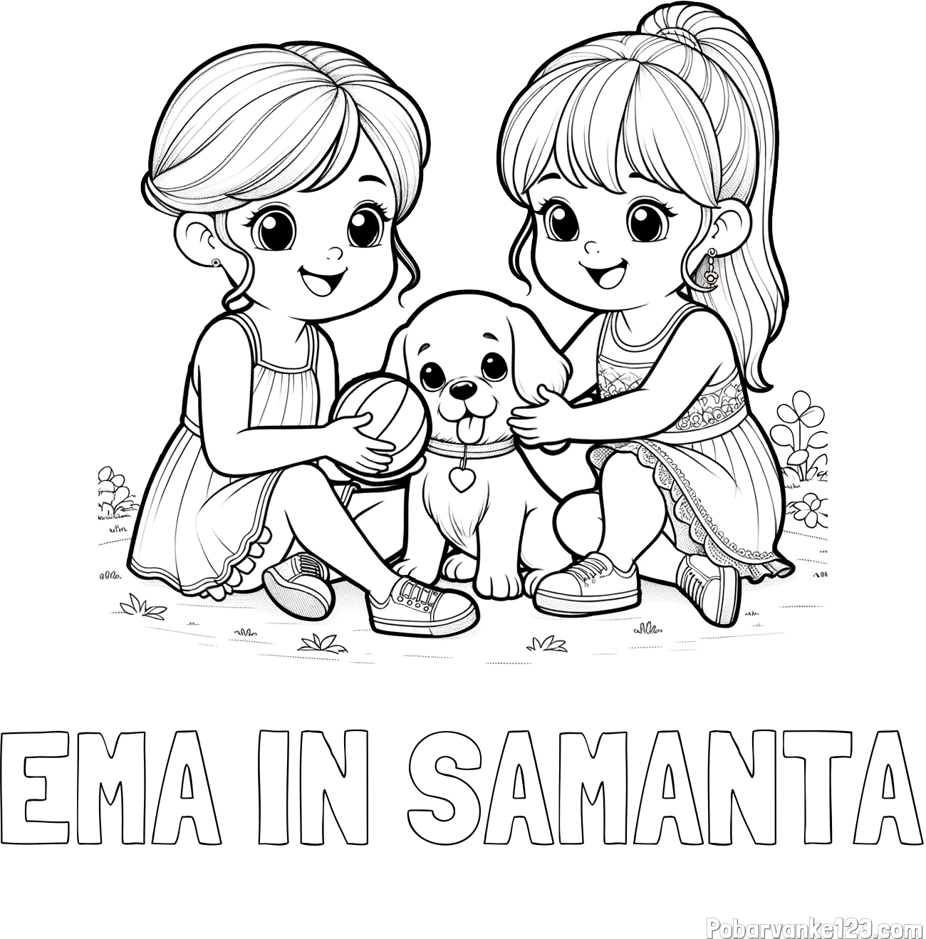 Pobarvanka imena EMA IN SAMANTA in pobarvanka prijateljic s kužkom