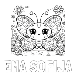 Online izdelana pobarvanka - Pobarvanka imena EMA SOFIJA in pobarvanka ljubkega metuljčka