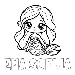 Online izdelana pobarvanka - Pobarvanka imena EMA SOFIJA in pobarvanka prikupne morske deklice