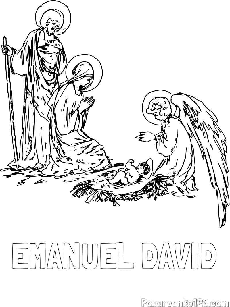 Pobarvanka imena EMANUEL DAVID in pobarvanka angela in Jezusa