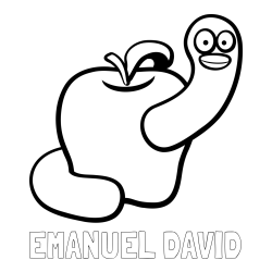 Online izdelana pobarvanka - Pobarvanka imena EMANUEL DAVID in pobarvanka črvive jabolke