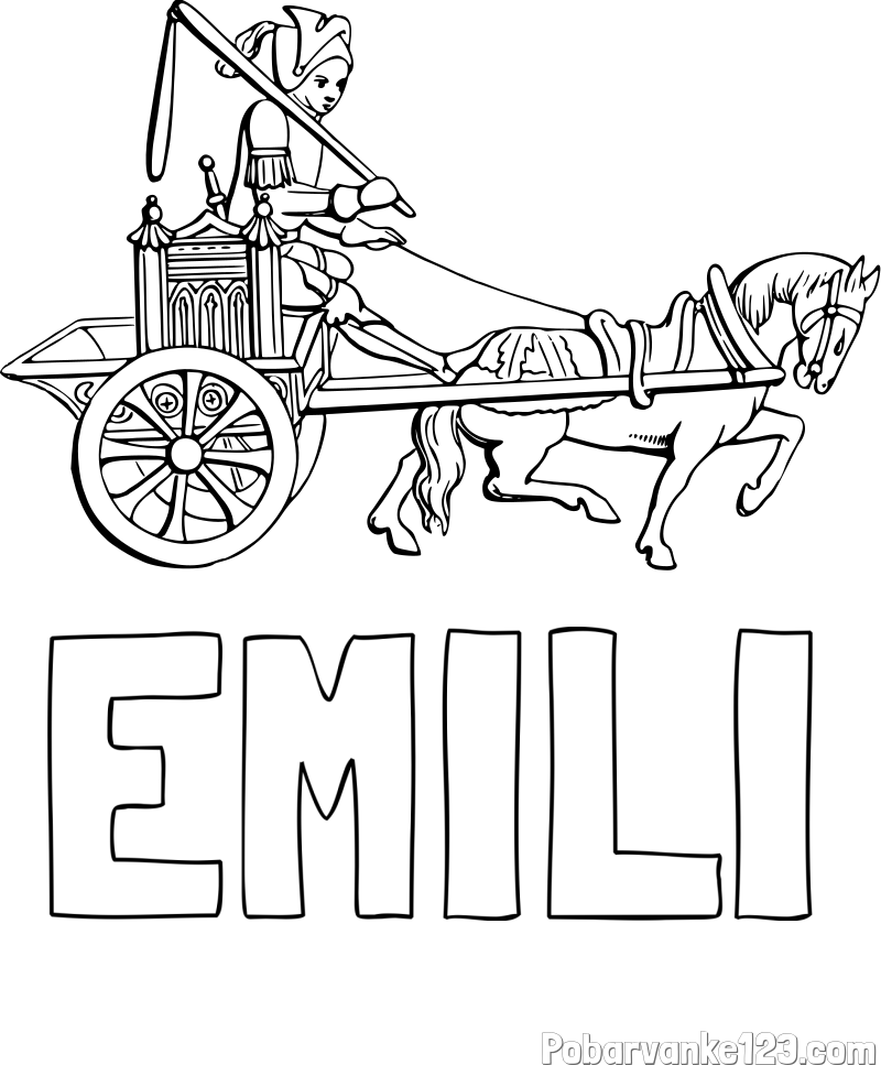 Pobarvanka imena EMILI in pobarvanka konja in kočijaža