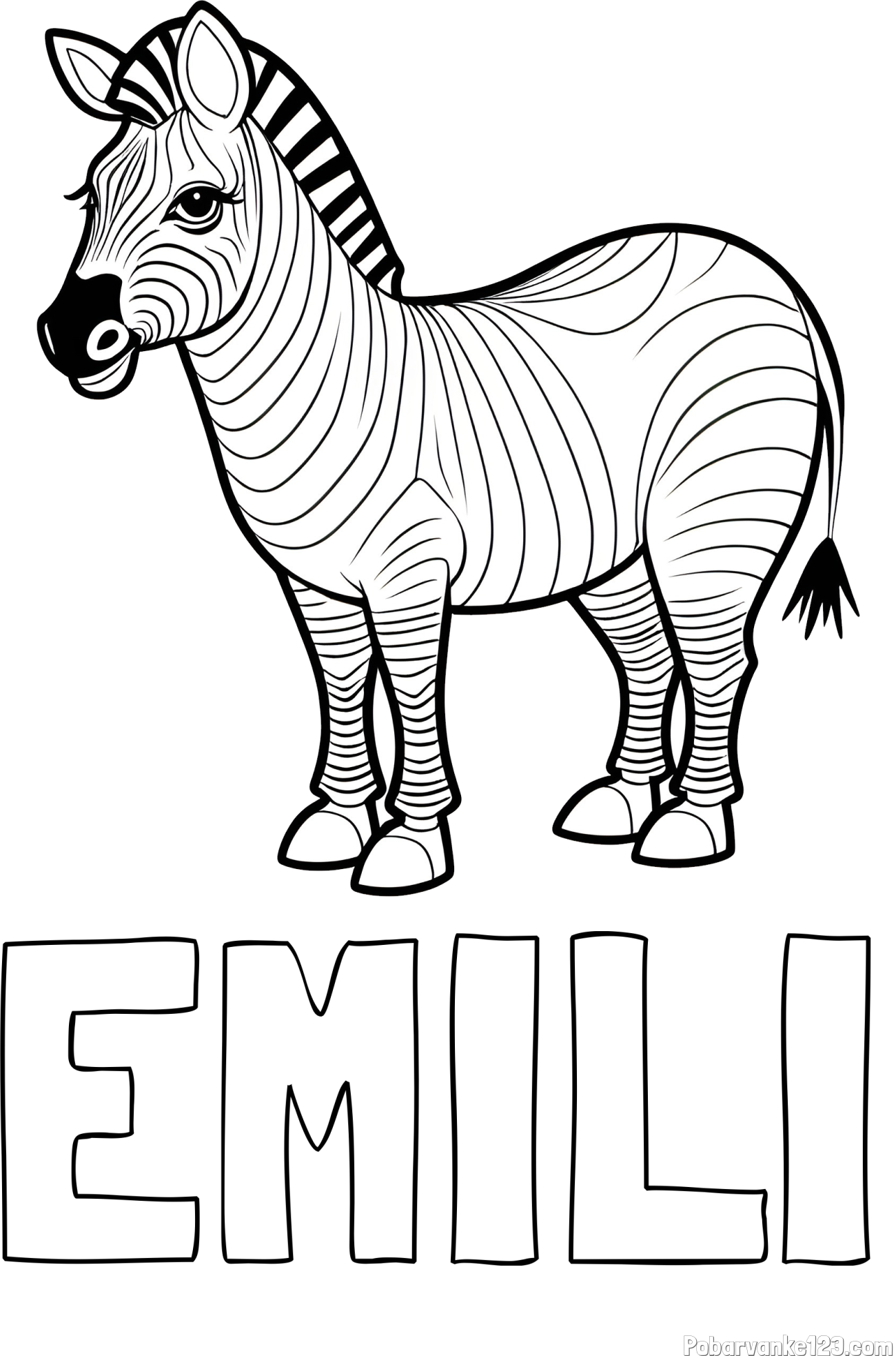 Pobarvanka imena EMILI in pobarvanka ljubke zebre
