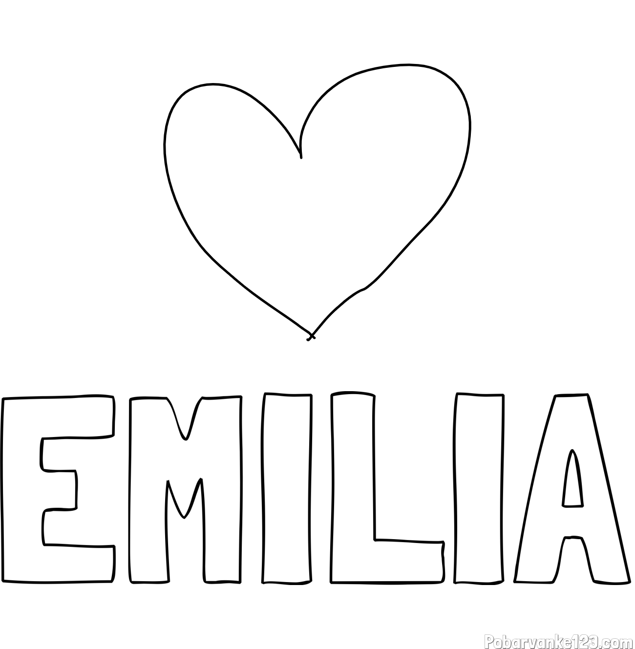Pobarvanka imena EMILIA in srček