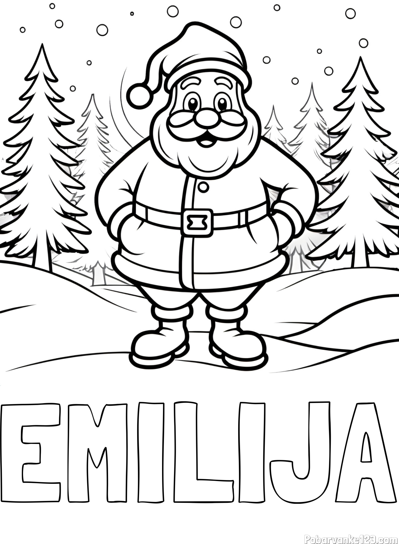 Pobarvanka imena EMILIJA in pobarvanka Božička v gozdu