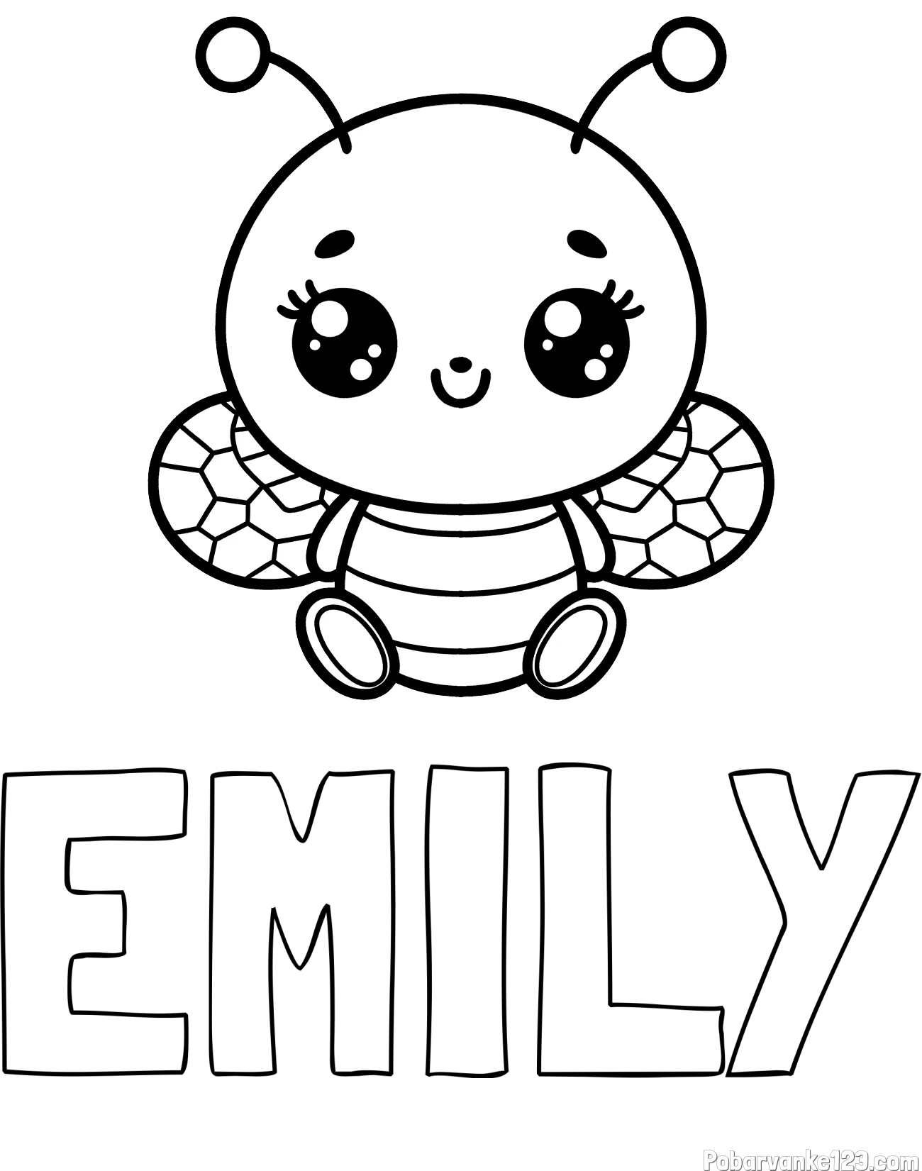 Pobarvanka imena EMILY in otroška pobarvanka ljubke čebele
