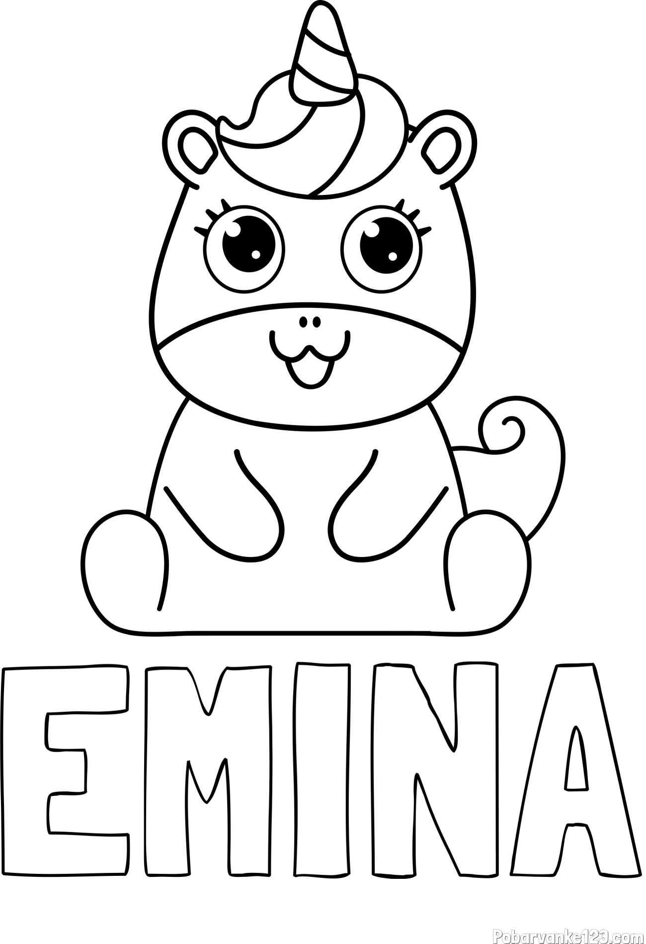 Pobarvanka imena EMINA in pobarvanka čudovitega samoroga Unicorn