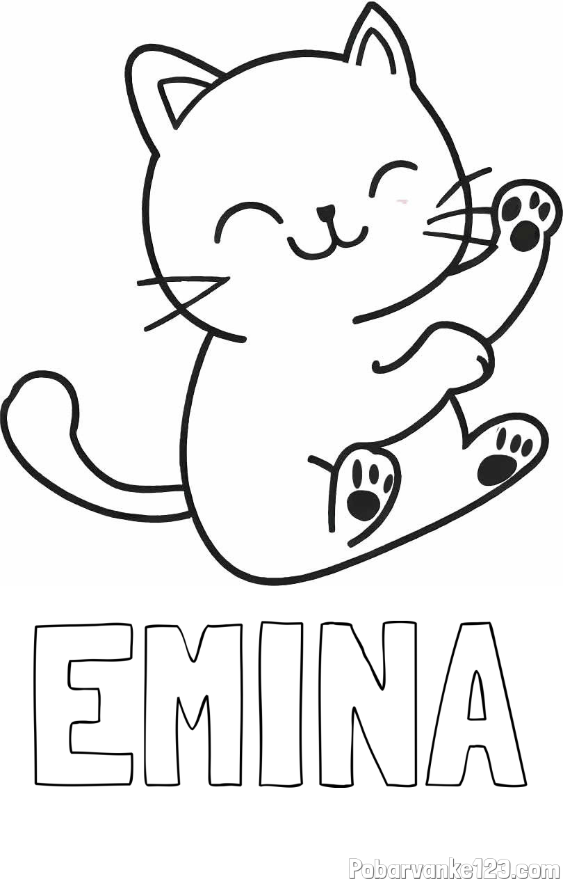Pobarvanka imena EMINA in pobarvanka razigranega mucka