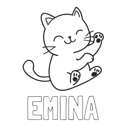 Online izdelana pobarvanka - Pobarvanka imena EMINA in pobarvanka razigranega mucka