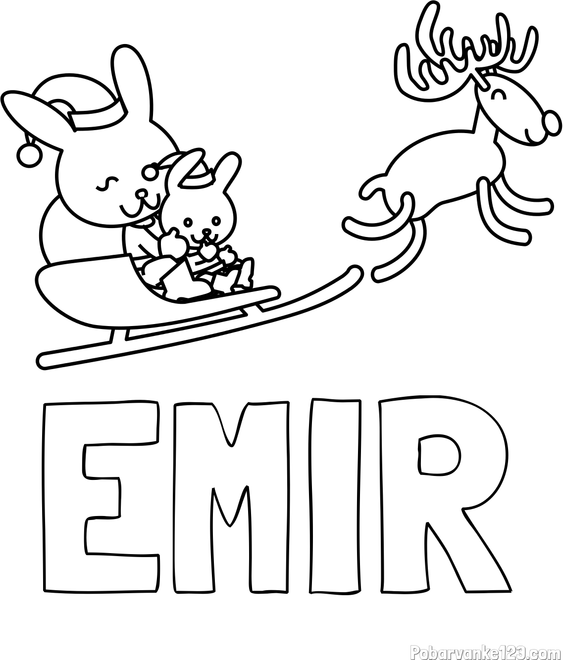 Pobarvanka imena EMIR in božične sani