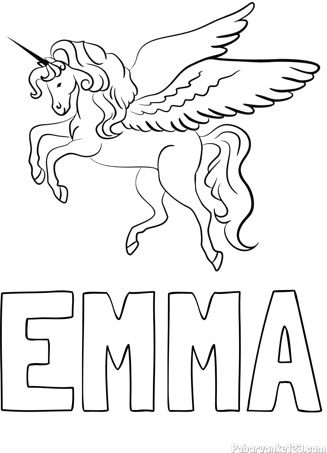 Pobarvanka imena EMMA in lepa pobarvanka samoroga