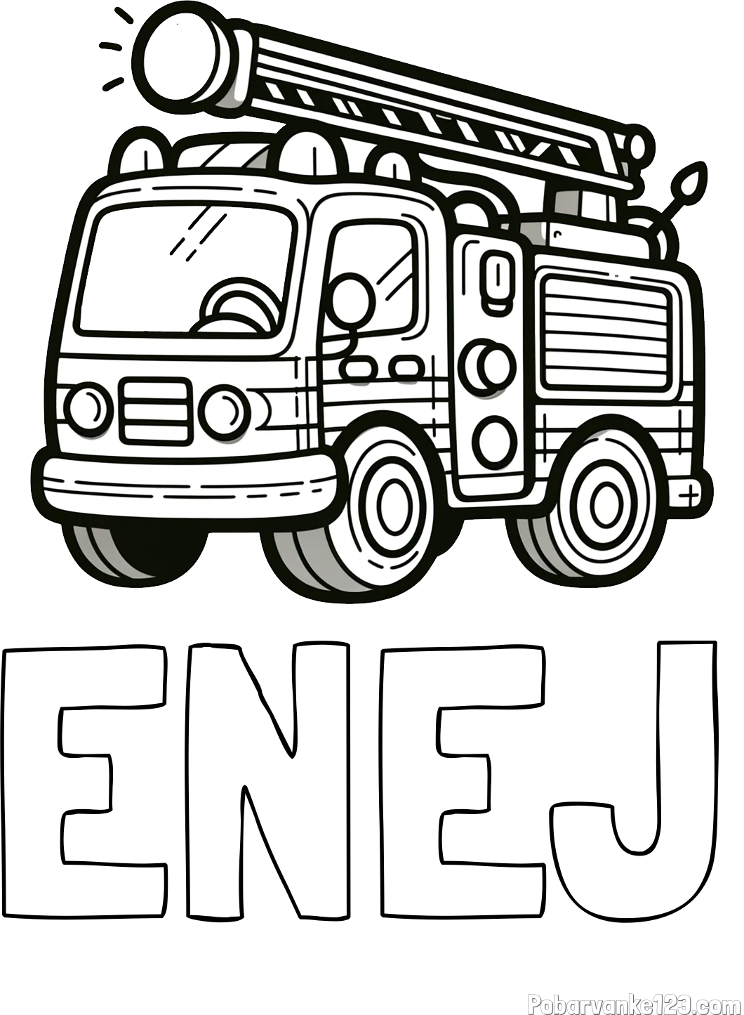 Pobarvanka imena ENEJ in otroška pobarvanka preprostega gasilskega avta